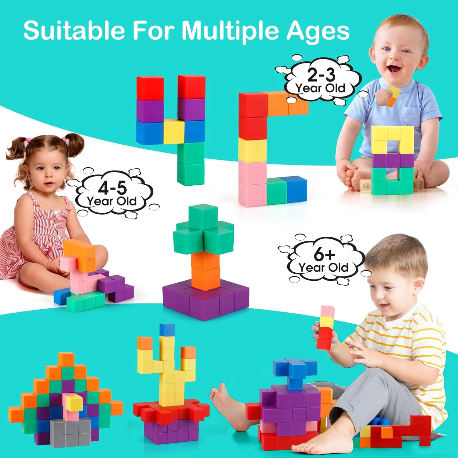Magnetic Blocks 48Pcs，10colors 1inch Magnetic Building Blocks for Kids Ages 3 4 5 6 7 8 Years Old Boys and Girls