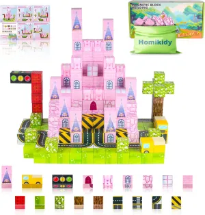 Magnetic Blocks 96 PCS Magnet World Princess Pink Castle World,Toys for 3  Years Old Girls Boys, Montessori Sensory STEM Preschool Outdoor Toddler Toys, Christmas Birthday Gifts for Kids