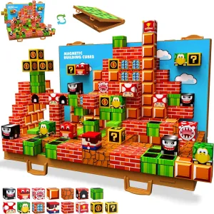 Magnetic Blocks, Build 3D Magnet Building Toys World with Magnetic Tiles, Foldable Magnet Board, STEM Sensory Toy for Kids, Toy Building Sets Gifts for Age 3 4 5 6-10 Year Old Boys Girls