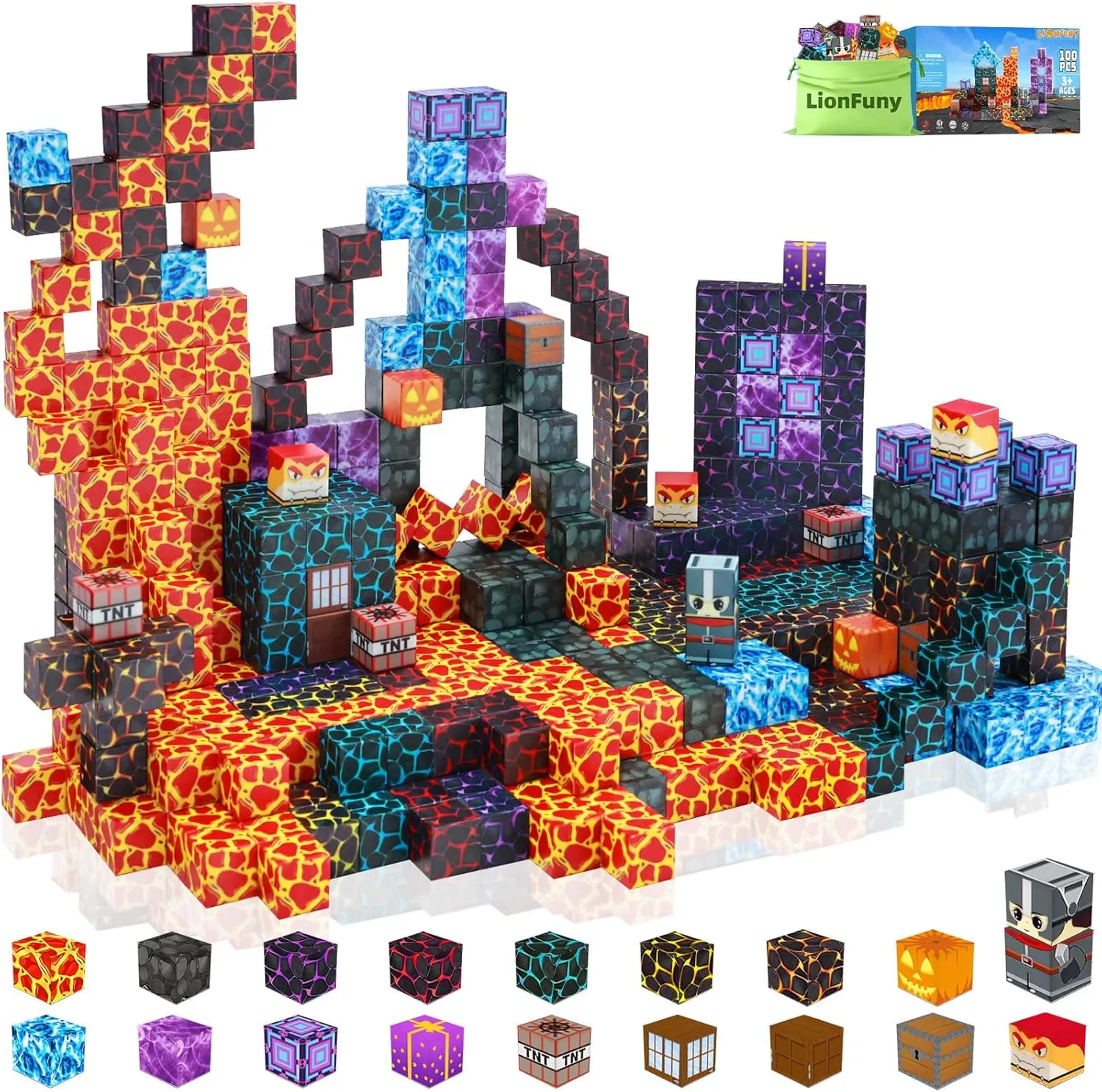 Magnetic Blocks,100PCS Magnetic Building Blocks,Magnet Blocks Build 3D World Stacking Toys,STEM Sensory Educational Toys Gifts Set for Kids Toddlers Boys 3 4 5 6 7 8 9  Year Old