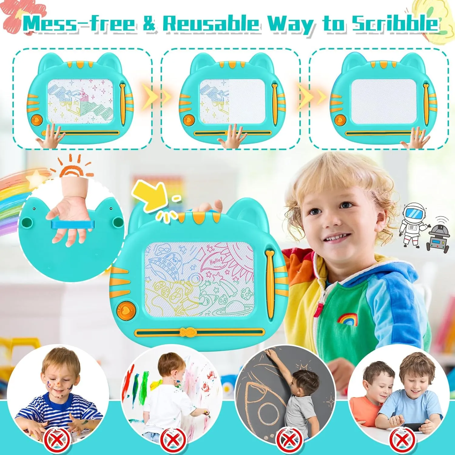 Magnetic Drawing Board for Toddlers 1-3, Toddler Toys 2-3, Magna Mess Free Doodle Board Pad Learning Toy, Etch A Colorful Sketch Educational Toys for 1 2 3 Year Old Boys Girls Christmas Birthday Gift
