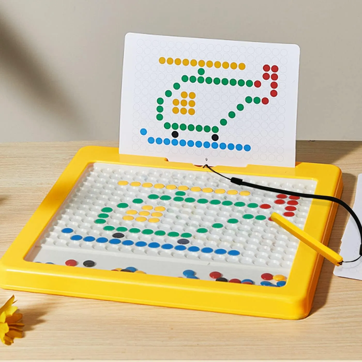 Magnetic Drawing Board for Toddlers Kids with Magnetic Pen and Beads Large Doodle Board Tablet Toy Dot Art, Montessori Educational Preschool Toy for 3 4 5 6 7 8 Year Old