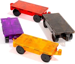 Magnetic Tiles Cars Construction Set - 4 PCS Magnetic Tiles Magnet Bricks Truck Sensory Toys, Educational Magnet Cars Set Building Blocks for 3 4 5 6 7 8  Year Old Girls Boys (Black Set)