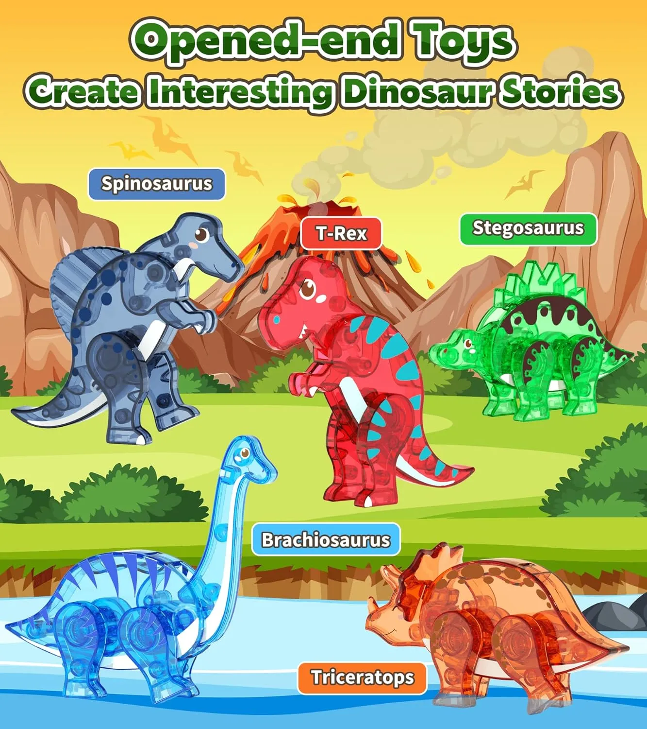 Magnetic Tiles Dinosaurs Magnet Building Blocks Toys for Kids Ages 3-5 4-8 8-12 Creative Animals Educational Stack Tile Construction for Boys Girls Toddlers 5-7 Year Old to STEM Learning