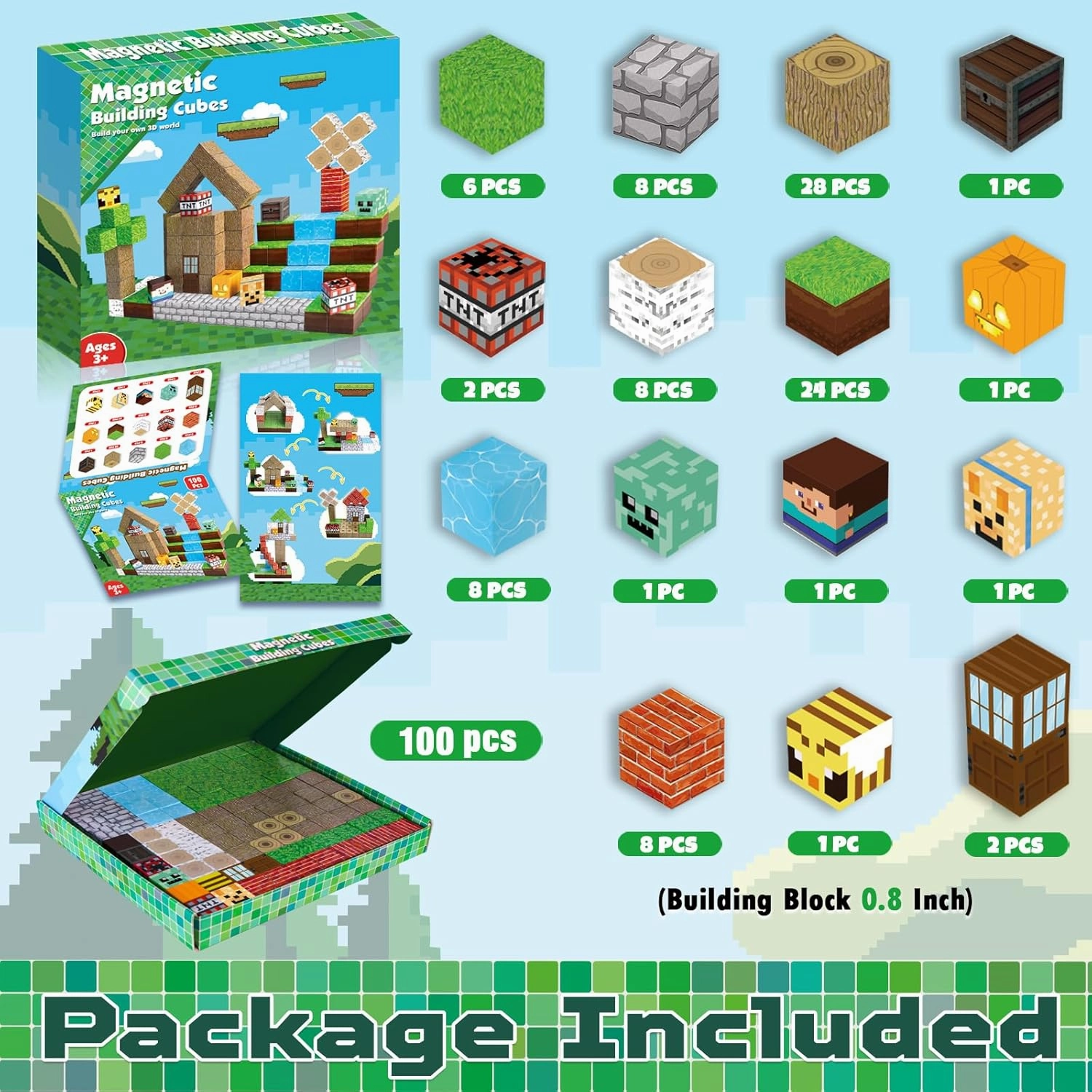 Magnetic Blocks-100PCS Magnetic Building Blocks Magnet Cube Toys Stacking, Build Forest World Set, STEM Montessori Sensory Toys for Kids Boys Girls Age 3 4 5 6 7 8 9 10 Easter Birthday Gifts