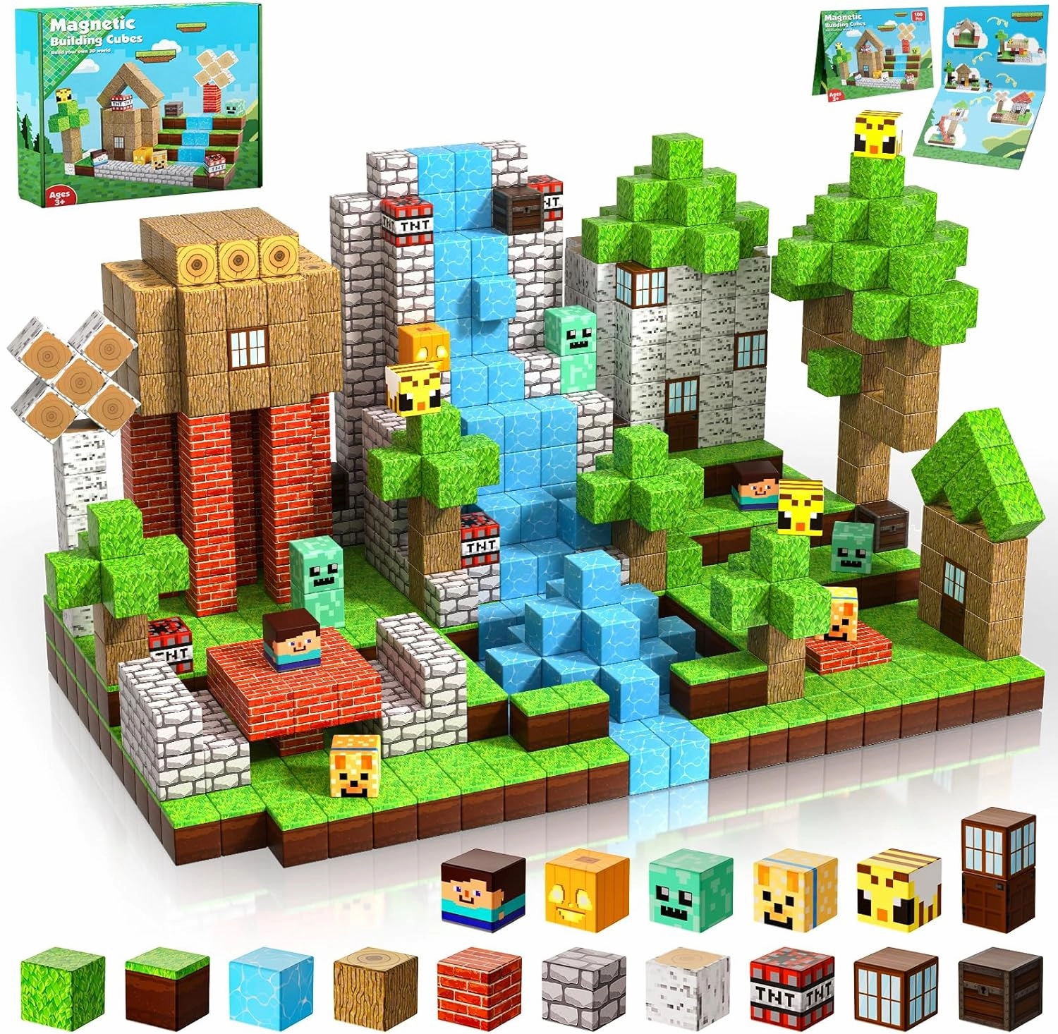 Magnetic Blocks-100PCS Magnetic Building Blocks Magnet Cube Toys Stacking, Build Forest World Set, STEM Montessori Sensory Toys for Kids Boys Girls Age 3 4 5 6 7 8 9 10 Easter Birthday Gifts