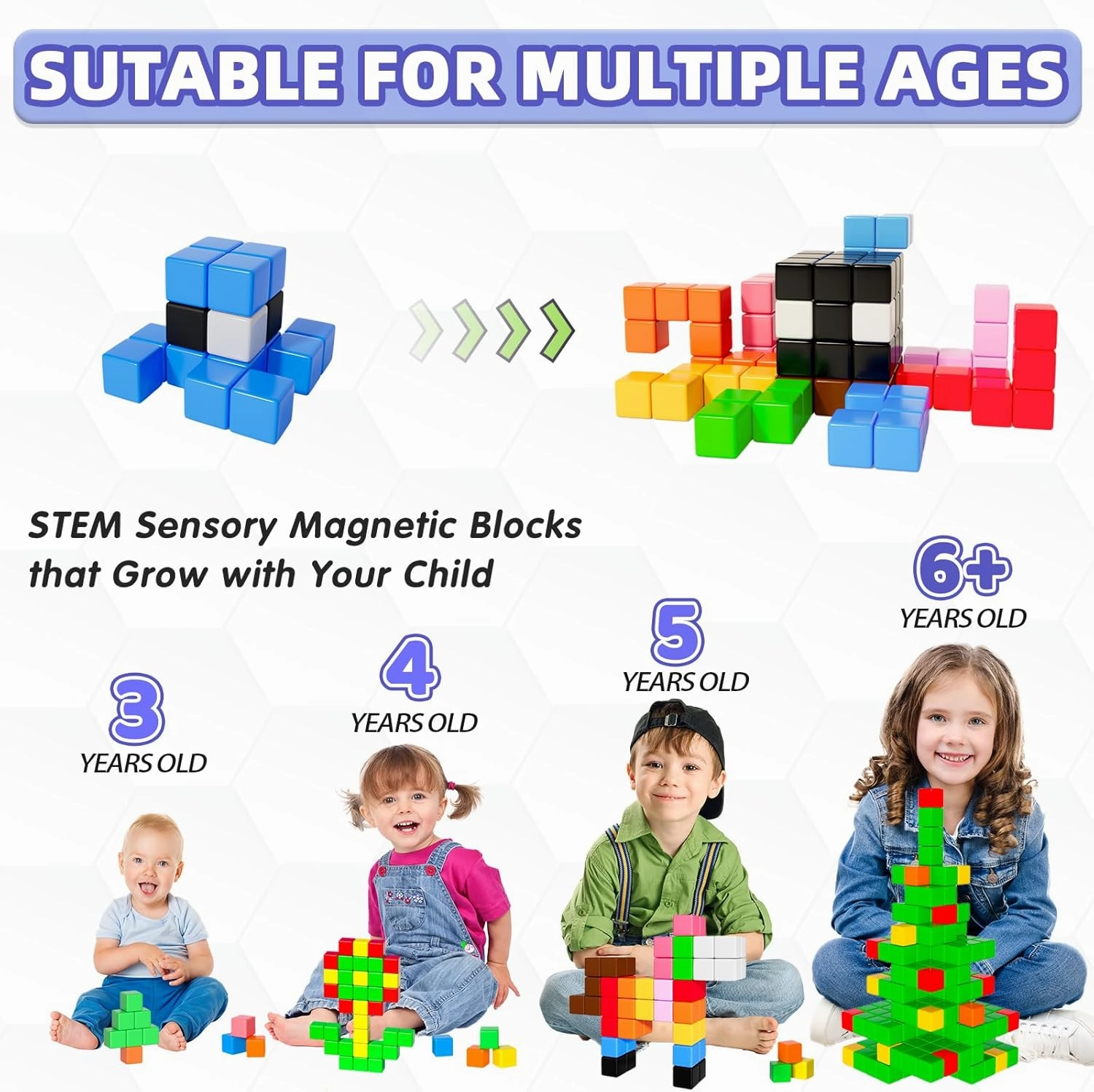 Magnetic Blocks, Magnet Building Toys for Toddlers, Preschool Sensory Autism STEM Toys for 3  Year Old Boys & Girls, Magnetic Cubes as for Kids Ages 3-5 4-8