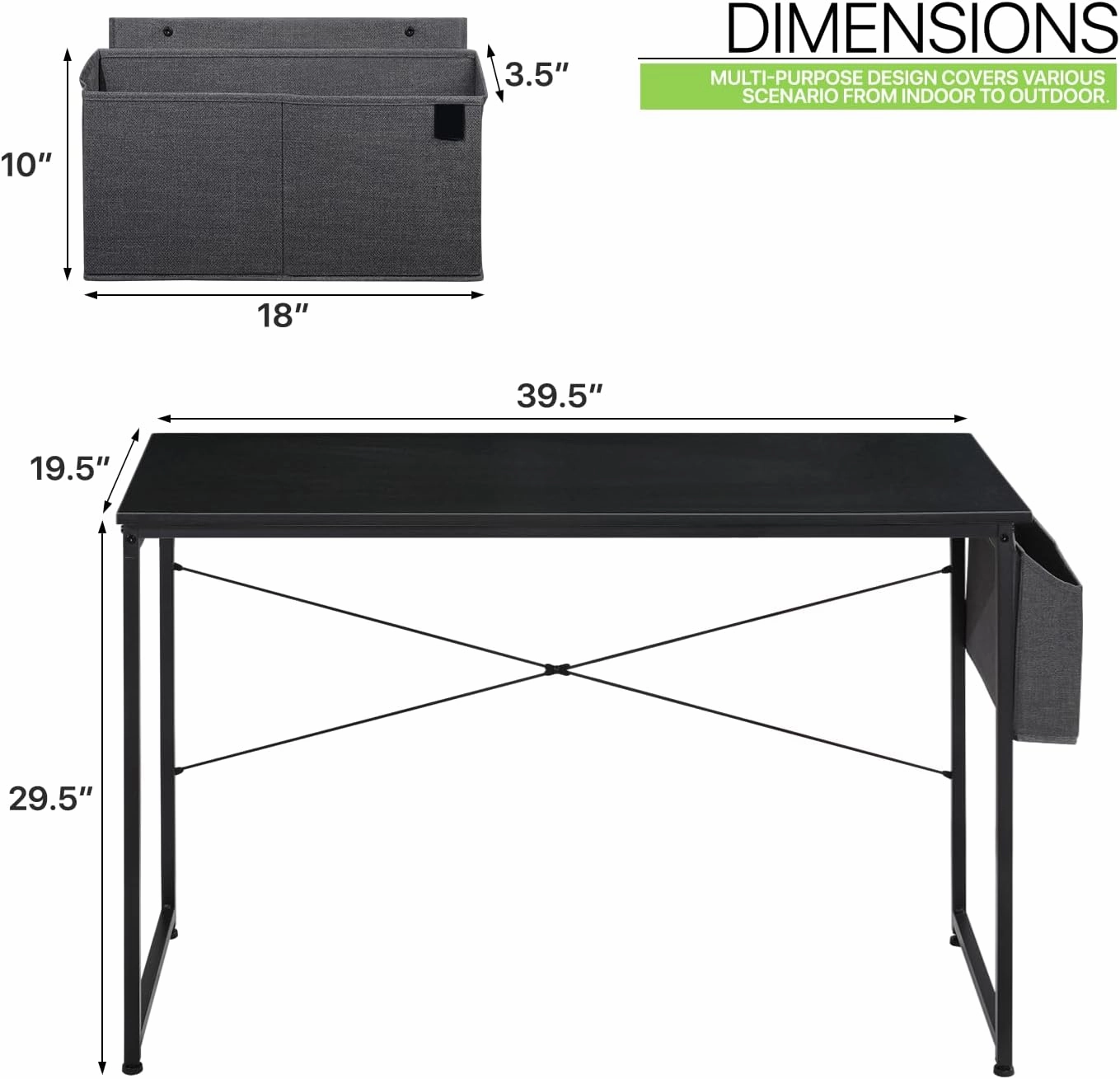 Magshion 40-Inch Computer Desk, Home Office Writing Study Desk with Storage Bag, Modern Simple Laptop Table, Black