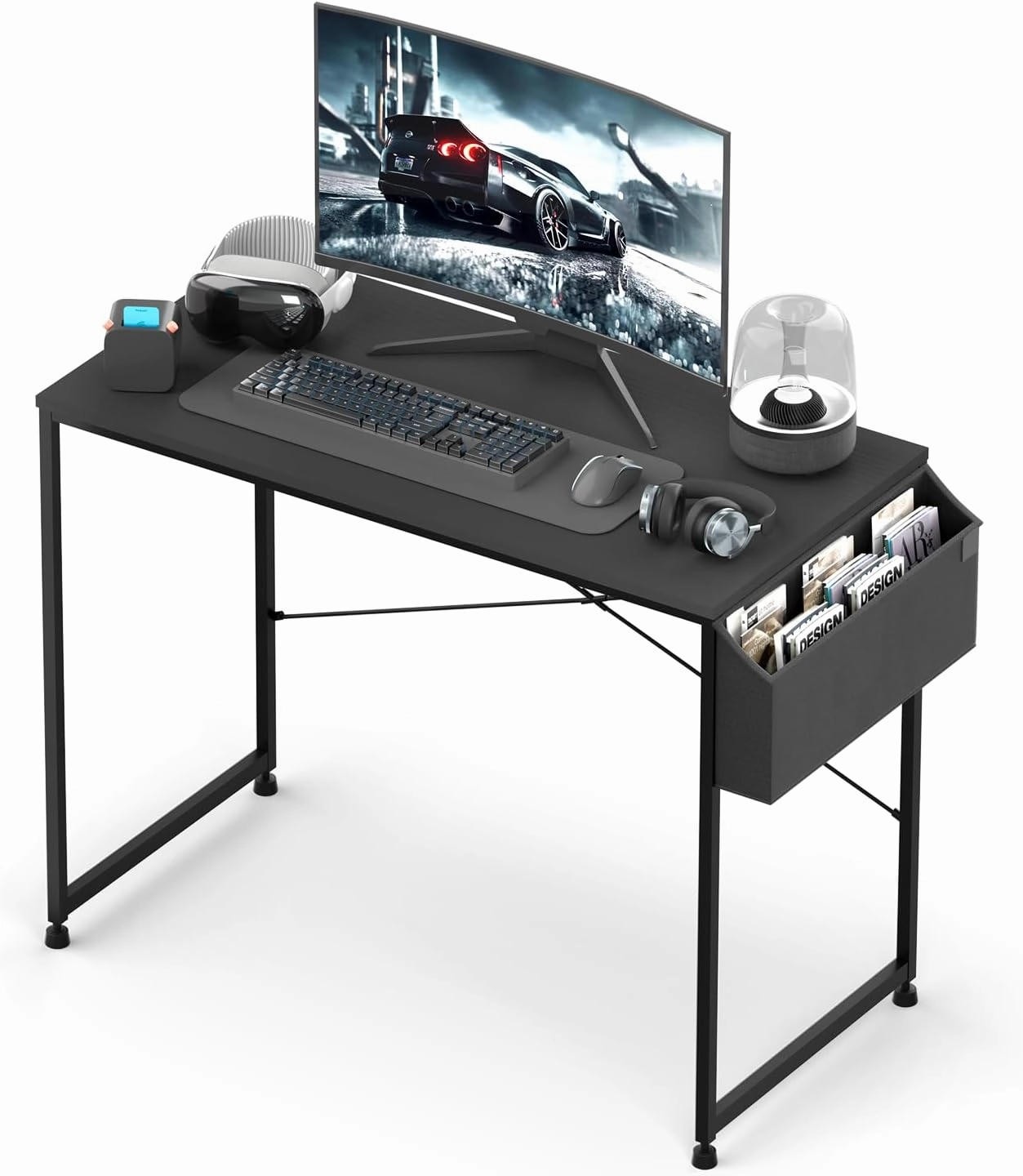 Magshion 40-Inch Computer Desk, Home Office Writing Study Desk with Storage Bag, Modern Simple Laptop Table, Black