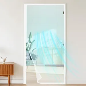 MAGZO Magnetic Screen Door Fits Door Size 36 x 80 Inches White, Screen Size 38 x 81 Inches Side Opening Polyester Screen Curtain for Patio Door