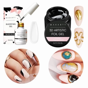 Makartt Builder Nail Gel 15ml 5 in 1 Multifunctional Clear Gel Nail Polish Bundle 3D Nail Foil Glue, 8ml Foil Transfer Gel Foil Adhesive Glue for Nail Foil Sheets