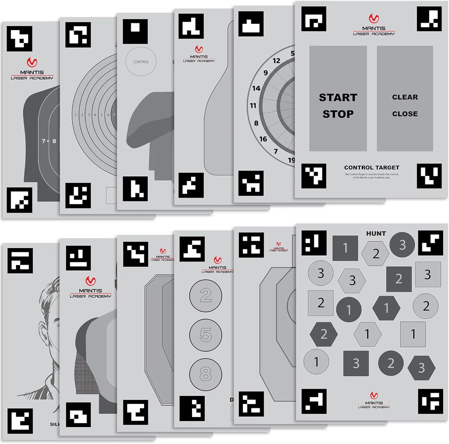 Mantis Laser Academy Smart Targets | 15 Dry Fire Laser Targets for Practice & Training | Automatic Detection & Scoring with App