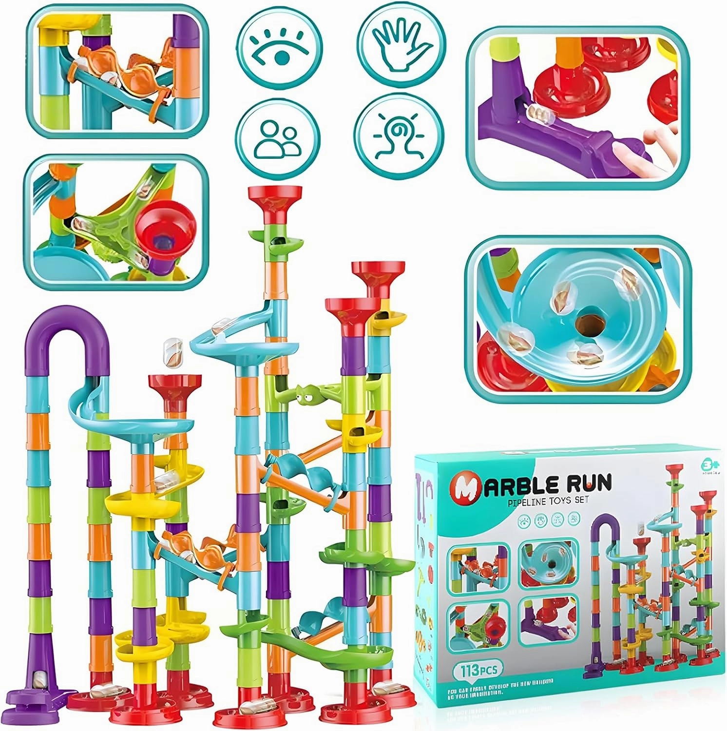 Marble Run Set for Kids 4-8 - 113 Pcs STEM Learning Toy, Construction Building Blocks, Tracks (GD-F19)