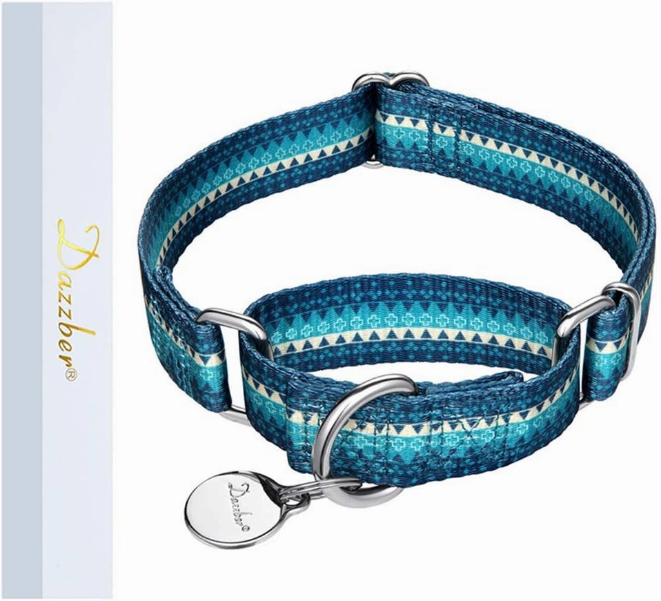 Martingale Collar Dog Collar No Pull Pet Collar Heavy Duty Dog Martingale Collars Silky Soft with Unique Geometric Pattern for Medium and Large Dogs (Large, Turquoise)