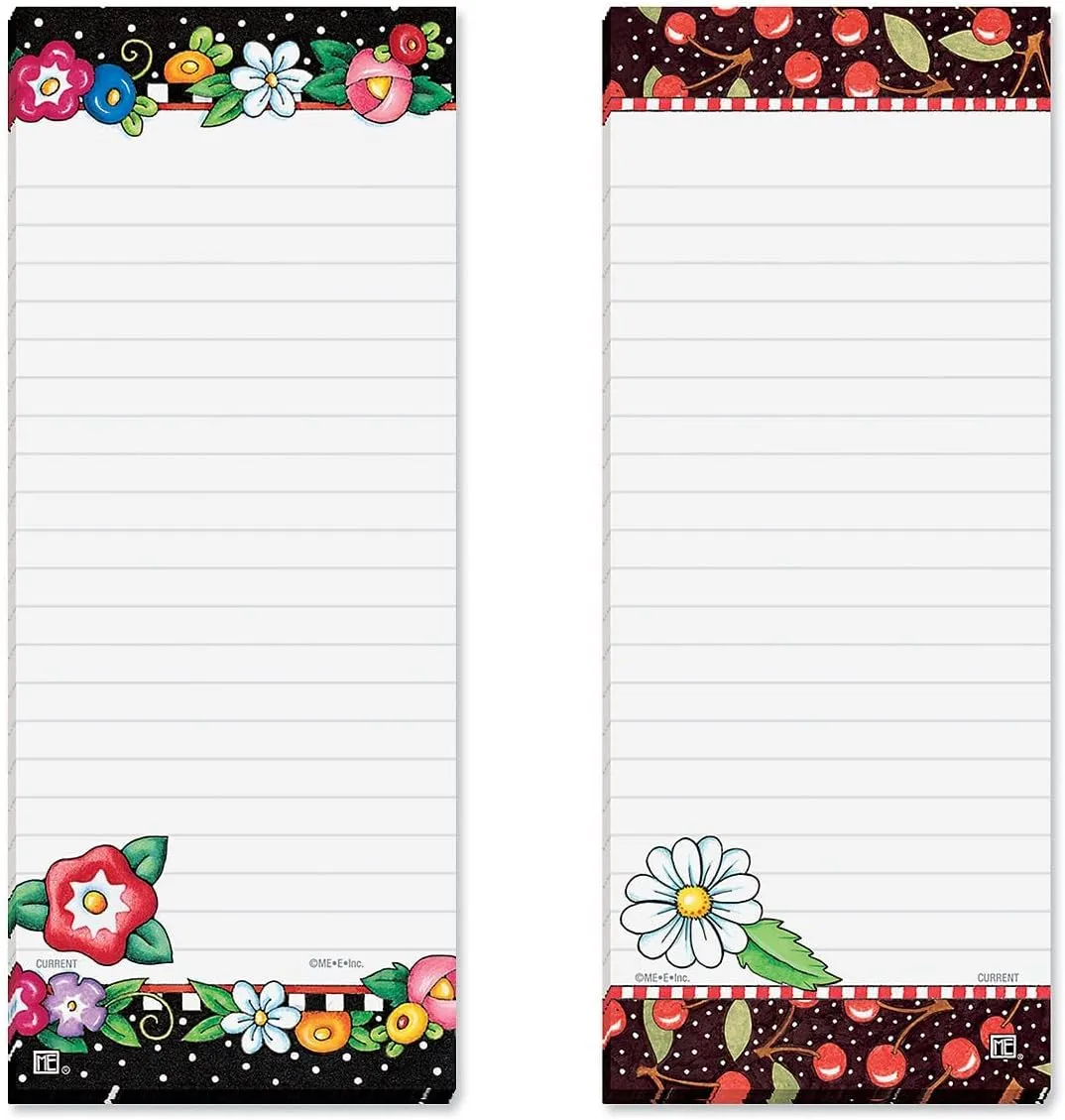 Mary Engelbreit Bright Floral Magnetic Notepad Set – Set of 12 Memo Pads, 6 Designs, 30-Sheet Pads, 3¼ x 8 Inches, Shopping List, to-Do Notes, Printed in The USA, by Current