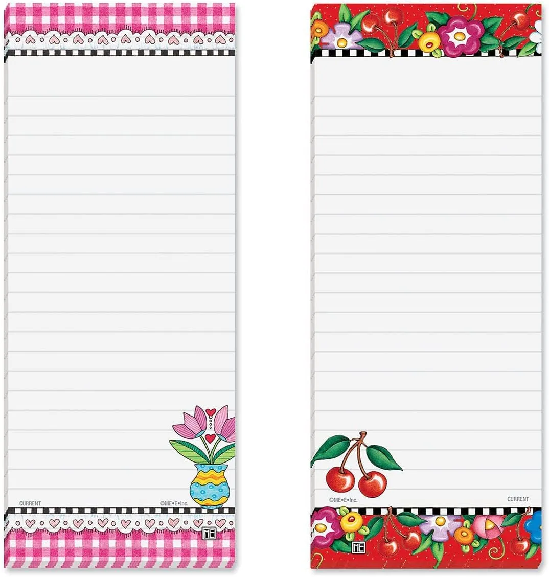 Mary Engelbreit Bright Floral Magnetic Notepad Set – Set of 12 Memo Pads, 6 Designs, 30-Sheet Pads, 3¼ x 8 Inches, Shopping List, to-Do Notes, Printed in The USA, by Current