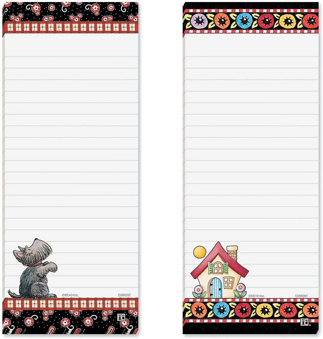 Mary Engelbreit Bright Floral Magnetic Notepad Set – Set of 12 Memo Pads, 6 Designs, 30-Sheet Pads, 3¼ x 8 Inches, Shopping List, to-Do Notes, Printed in The USA, by Current