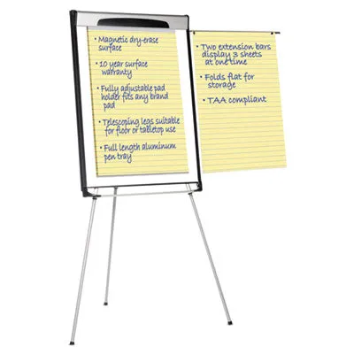 MasterVision® Tripod Extension Bar Magnetic Gold Ultra Dry Erase Easel, 29" x 41", White Surface, Black/Satin Aluminum Frame