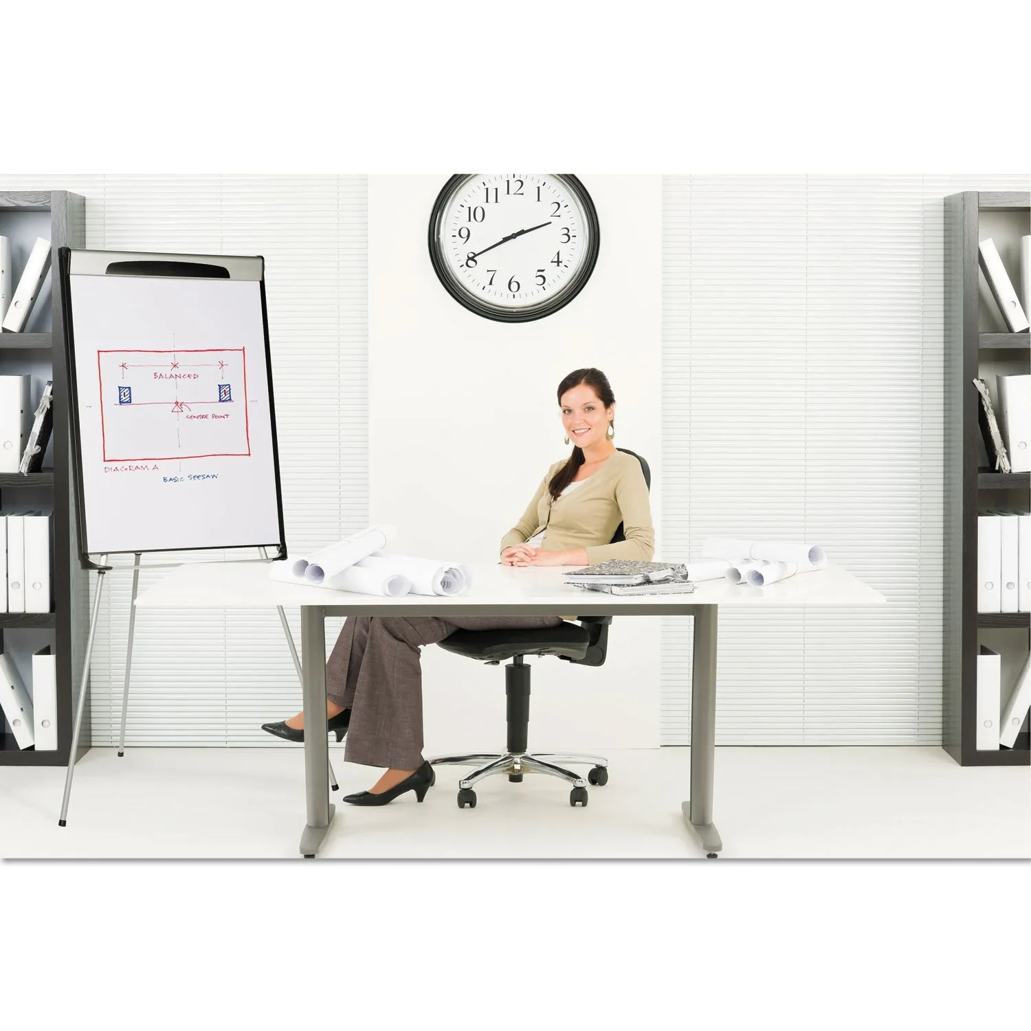 MasterVision® Tripod Extension Bar Magnetic Gold Ultra Dry Erase Easel, 29" x 41", White Surface, Black/Satin Aluminum Frame