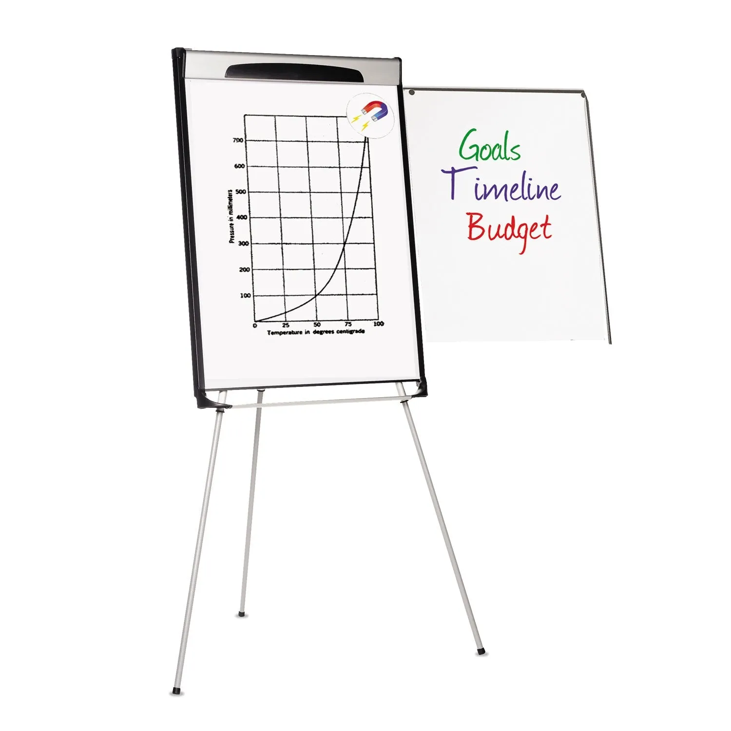MasterVision® Tripod Extension Bar Magnetic Gold Ultra Dry Erase Easel, 29" x 41", White Surface, Black/Satin Aluminum Frame