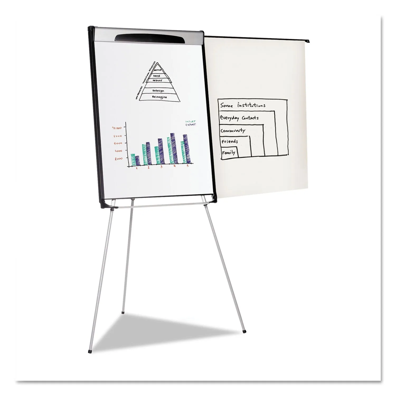 MasterVision® Tripod Extension Bar Magnetic Gold Ultra Dry Erase Easel, 29" x 41", White Surface, Black/Satin Aluminum Frame