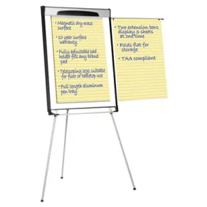 MasterVision® Tripod Extension Bar Magnetic Gold Ultra Dry Erase Easel, 29" x 41", White Surface, Black/Satin Aluminum Frame
