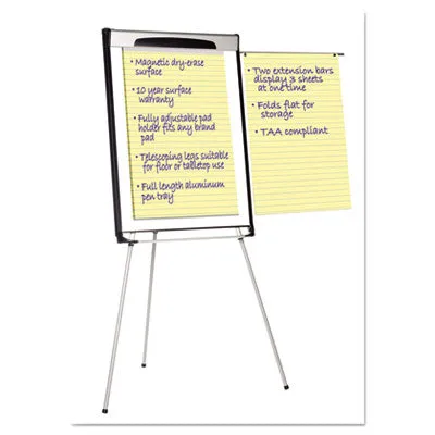 MasterVision® Tripod Extension Bar Magnetic Gold Ultra Dry Erase Easel, 29" x 41", White Surface, Black/Satin Aluminum Frame