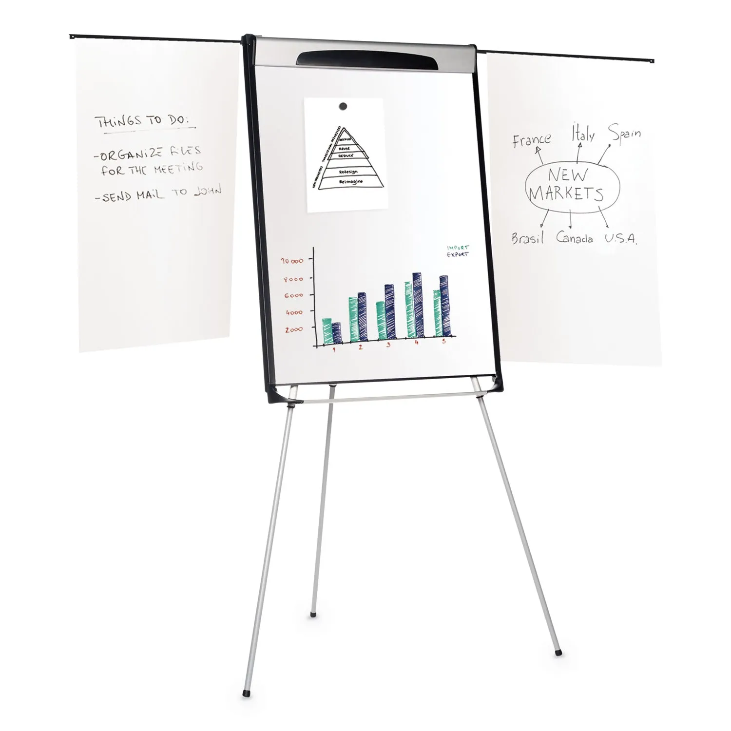 MasterVision® Tripod Extension Bar Magnetic Gold Ultra Dry Erase Easel, 29" x 41", White Surface, Black/Satin Aluminum Frame