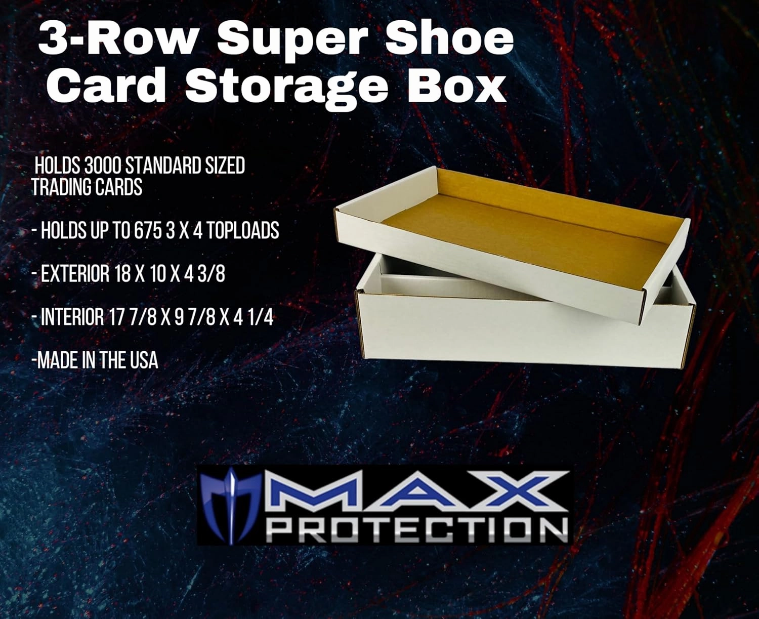 Max Protection Super Shoe 3-Row Card Storage Box - 3000 Cards and 600 3x4 Toploaders - Made in USA (5 Pack)