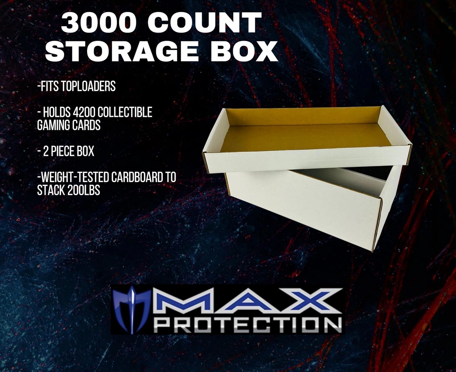 Max Protection Super Shoe 3-Row Card Storage Box - 3000 Cards and 600 3x4 Toploaders - Made in USA (5 Pack)
