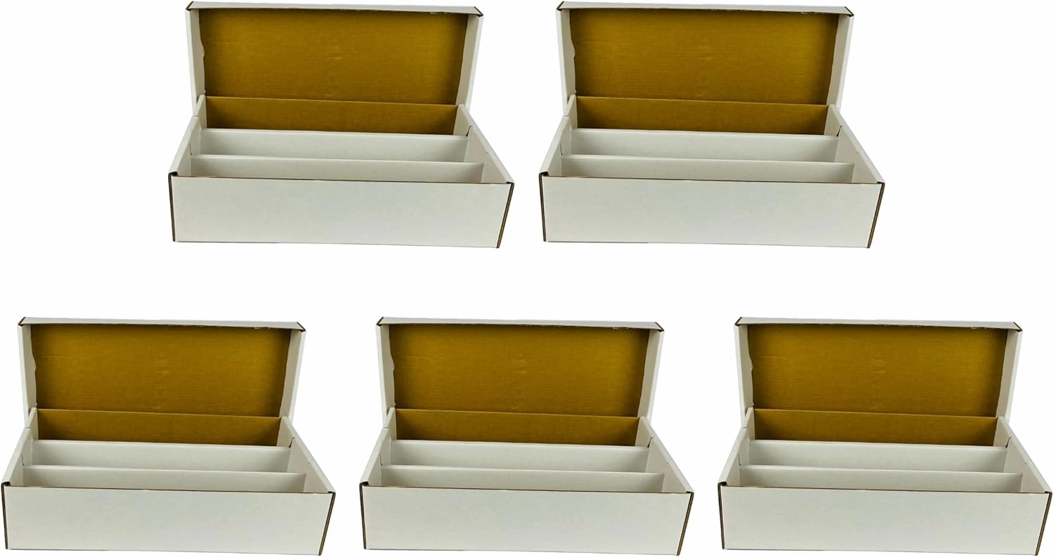 Max Protection Super Shoe 3-Row Card Storage Box - 3000 Cards and 600 3x4 Toploaders - Made in USA (5 Pack)