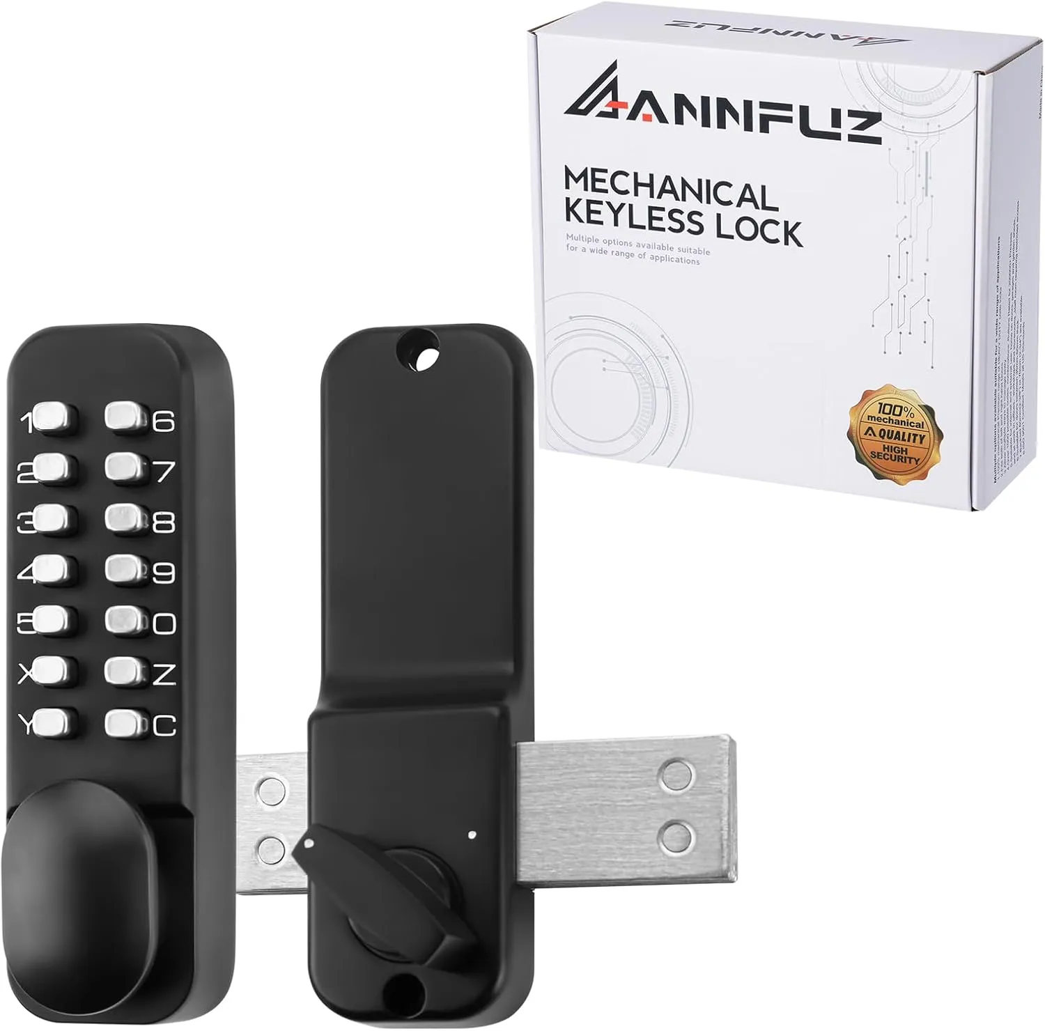 Mechanical Keyless Door Lock with Handle, Keypad Front Door Lever Set with Bolt, Code Door Locks with Keypad,Gate Lock for Warehouse,Single-Side, No Electronic (Matte. Black)