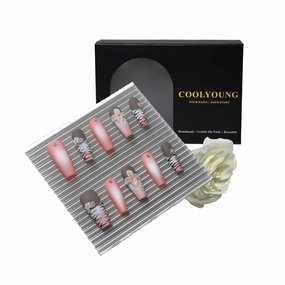 Medium Coffin Press On Nails, 3D Nail Art, Infatuation, Floral Press On Nails, Coquette Nails, 10 Pieces Press On Acrylic Nails with 1 Storage Bag and Gel Nail Kit
