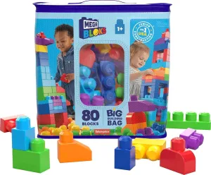 MEGA BLOKS First Builders Toddler Blocks Toys Set, Big Building Bag with 80 Pieces and Storage, Blue, Ages 1  Years