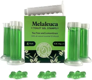 Melaleuca Gel - 100% TeaTree Oil Toilet Gel Stamps - Includes 1 Pusher & 4 Refills -Natural Toilet Freshener, Long-Lasting Odor Eating Scent, Easy to Use, Safe, Eco-Friendly. Eliminate the Smell.