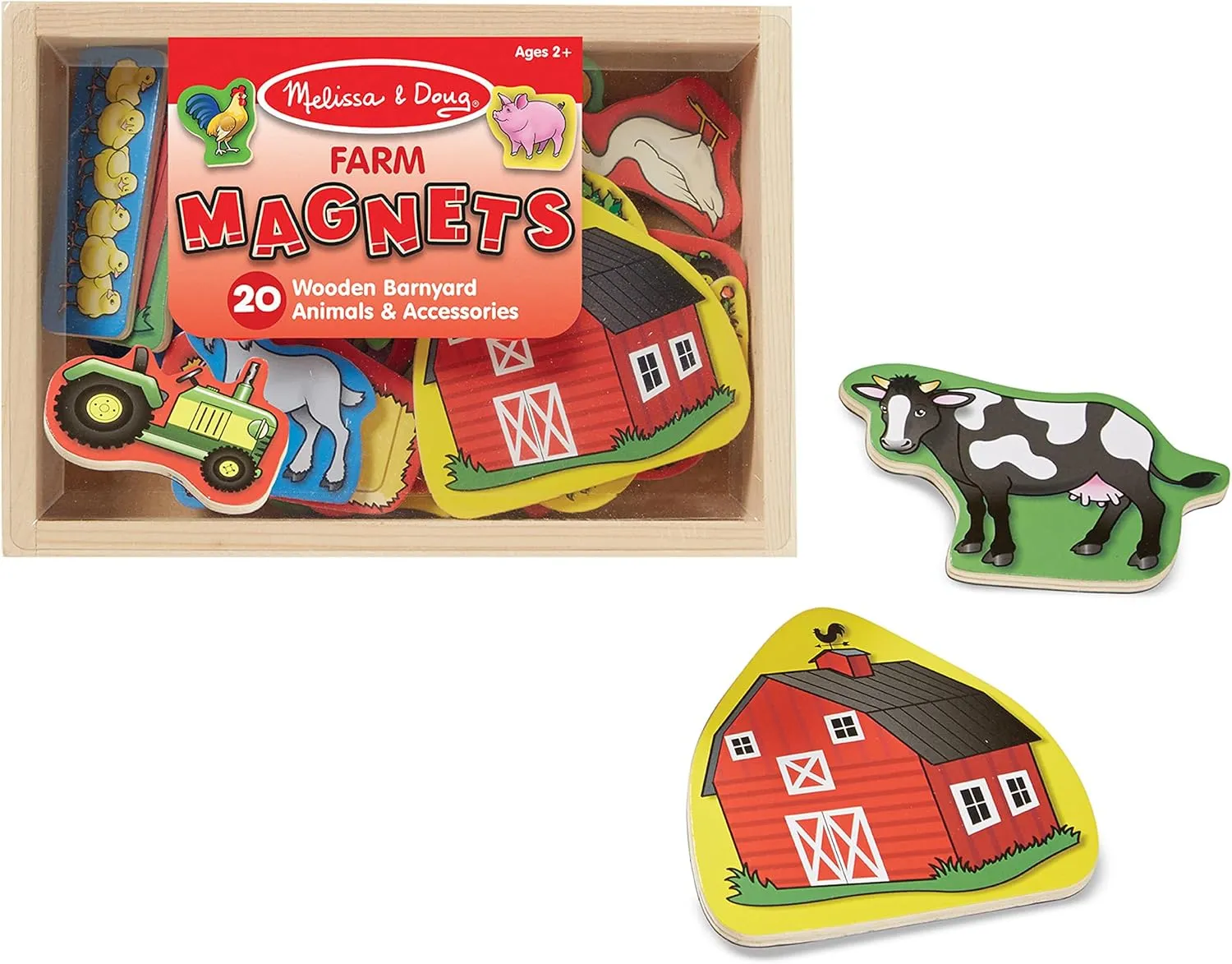 Melissa & Doug 20 Wooden Farm Magnets in a Box Cute Barnyard Animal Fridge Magnets, For Toddlers Ages 2 