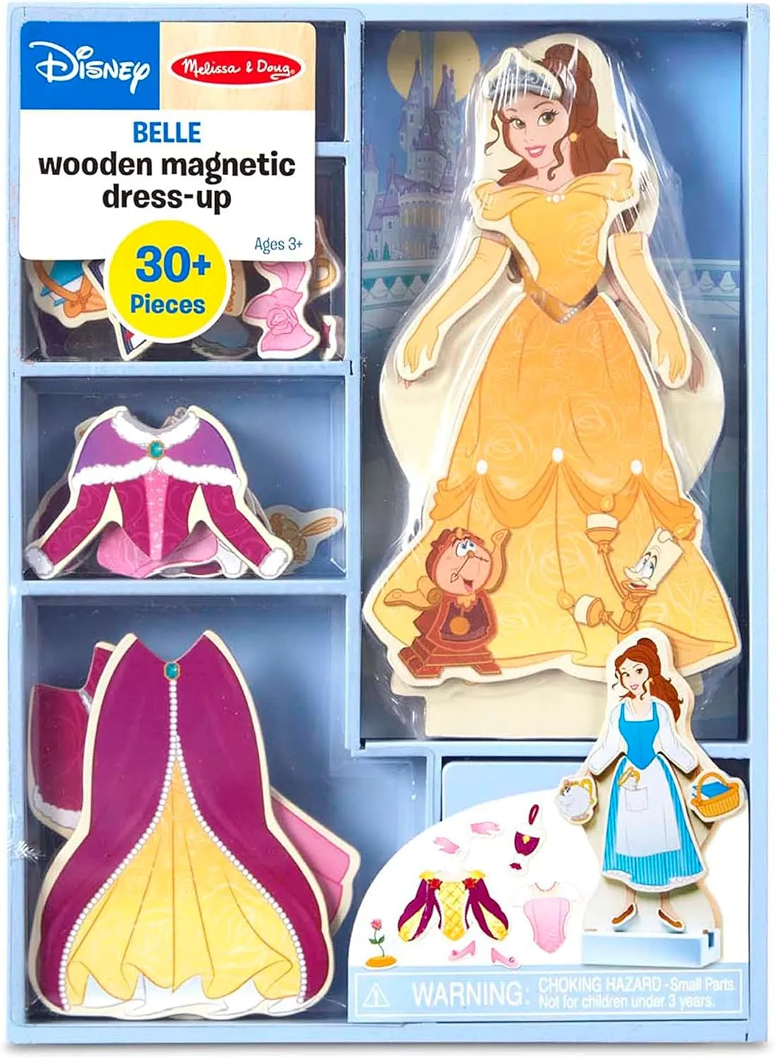 Melissa & Doug Disney Belle Magnetic Dress-Up Wooden Doll Pretend Play Set (30  pcs)
