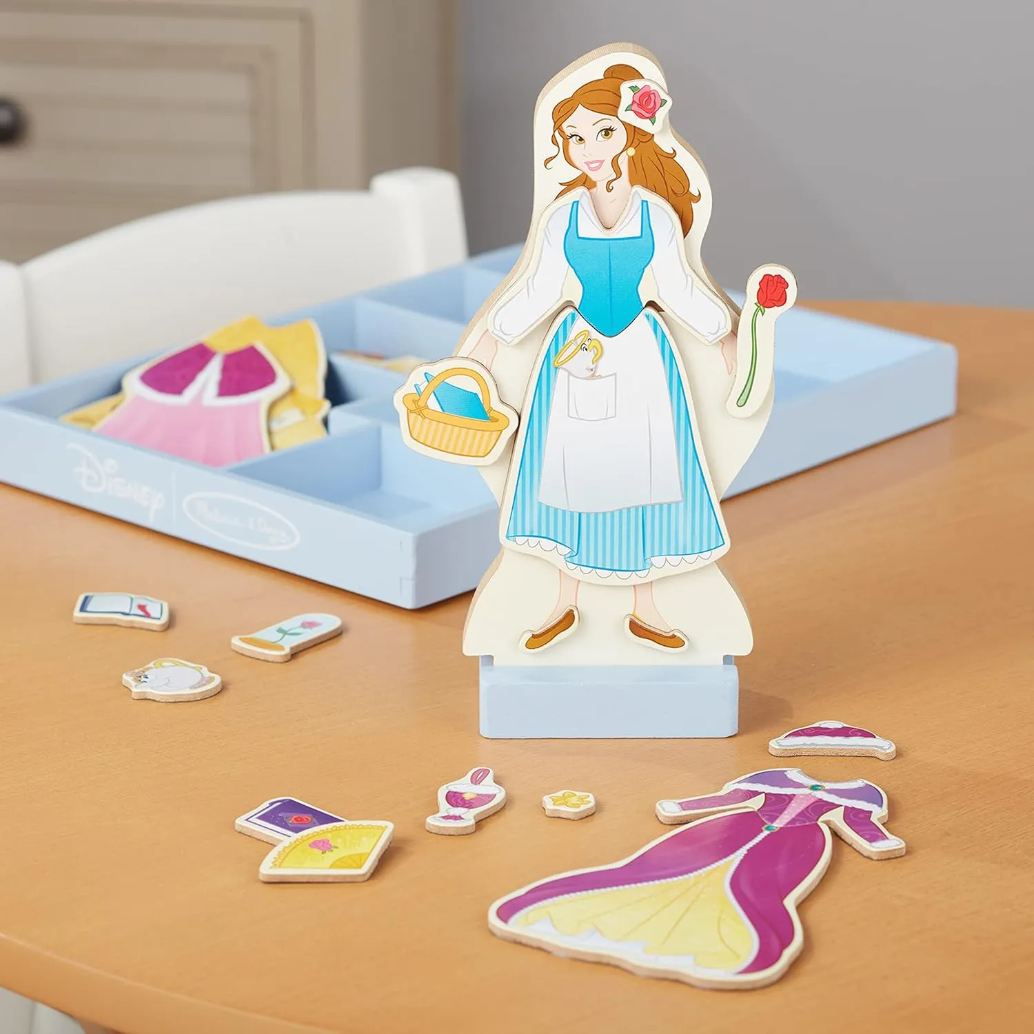 Melissa & Doug Disney Belle Magnetic Dress-Up Wooden Doll Pretend Play Set (30  pcs)