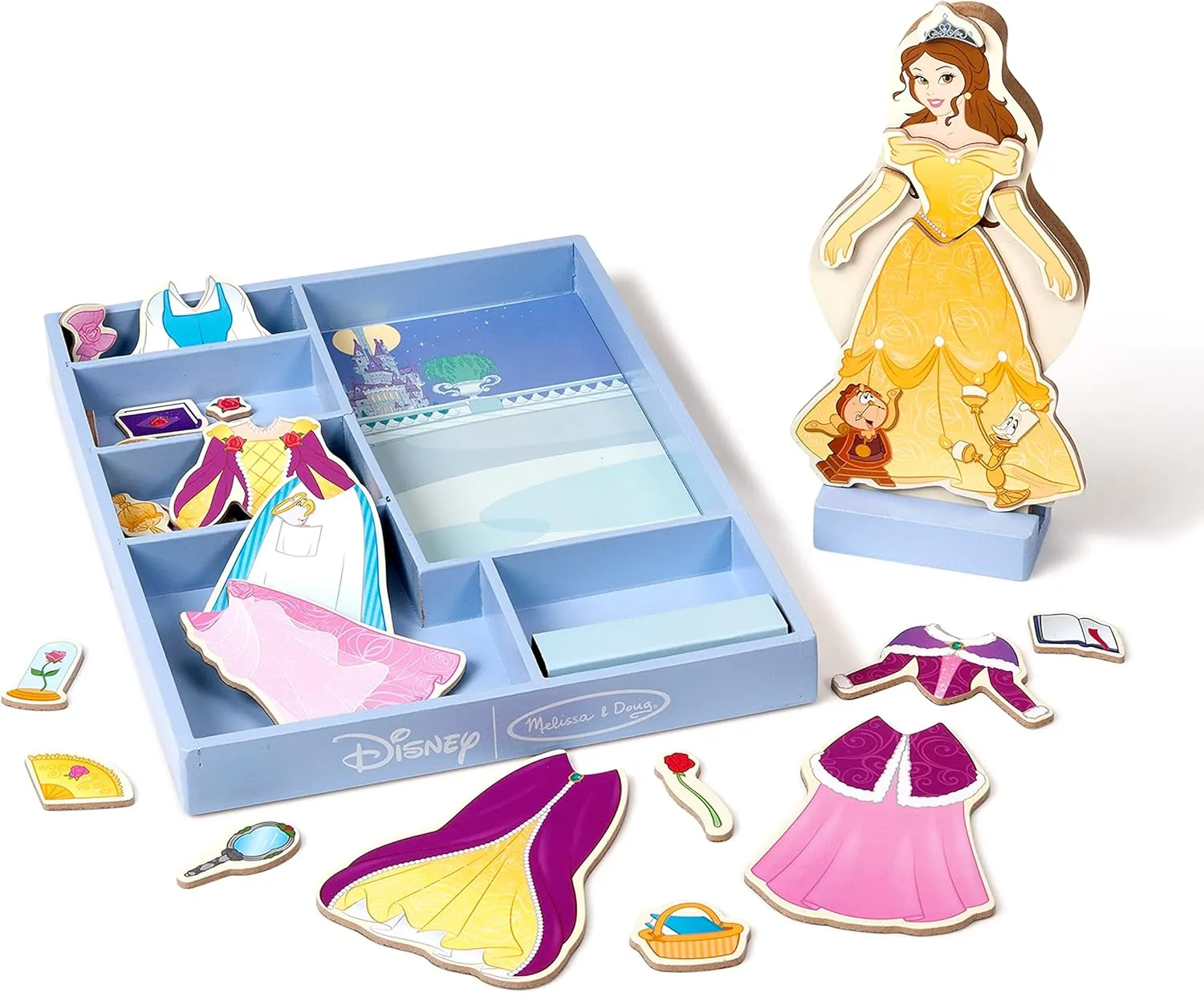 Melissa & Doug Disney Belle Magnetic Dress-Up Wooden Doll Pretend Play Set (30  pcs)