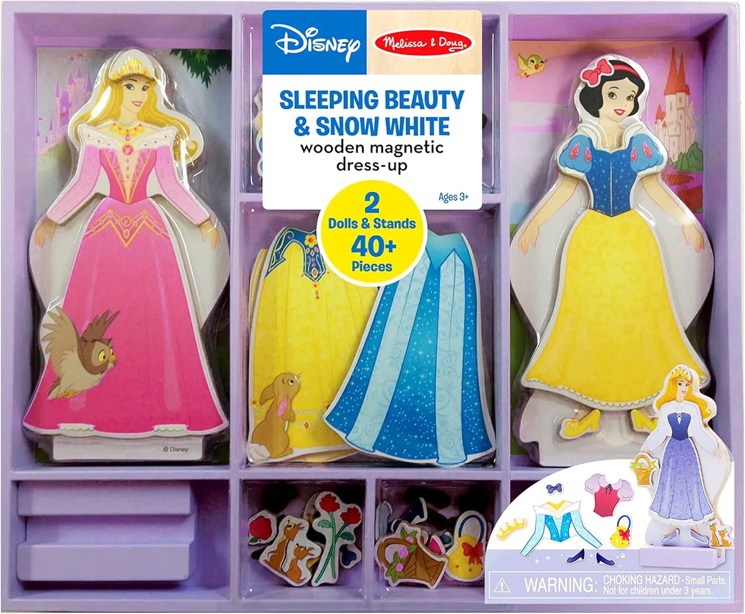 Melissa & Doug Disney Sleeping Beauty and Snow White Magnetic Dress-Up Wooden Doll Pretend Play Set (40  pcs)
