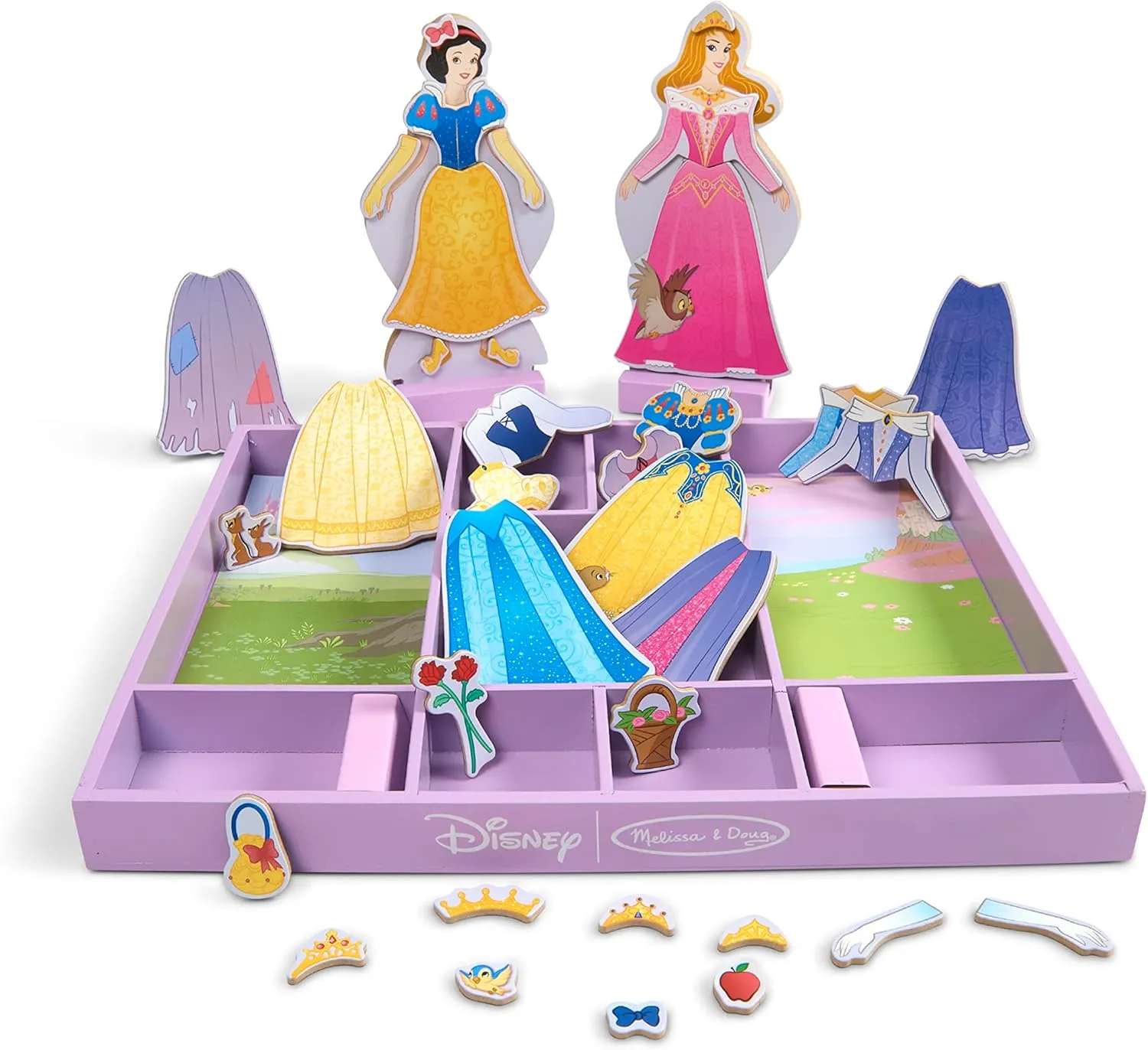 Melissa & Doug Disney Sleeping Beauty and Snow White Magnetic Dress-Up Wooden Doll Pretend Play Set (40  pcs)