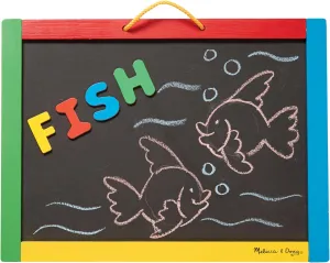 Melissa & Doug Magnetic Chalkboard and Dry-Erase Board With 36 Magnets (Numbers and Uppercase Letters), Chalk, Eraser, and Dry-Erase Pen Letters And Numbers Learning Toys, Chalk Board