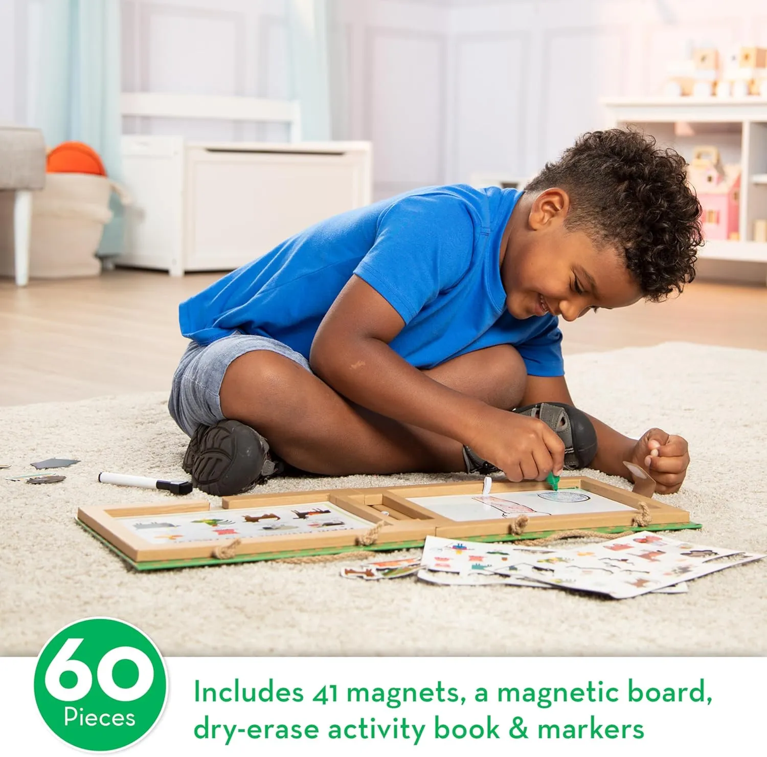 Melissa & Doug Natural Play: Play, Draw, Create Reusable Drawing & Magnet Kit – Farm (38 Magnets, 5 Dry-Erase Markers)