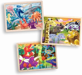 Melissa & Doug 3-Puzzle Jigsaw Set - Dinosaurs, Ocean, and Safari
