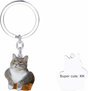 MeMeDIY Custom Picture Keychain Pet Photo Personalized Key Ring Stainless Steel Engraved Name Cute Cat Dog Memorial Gifts