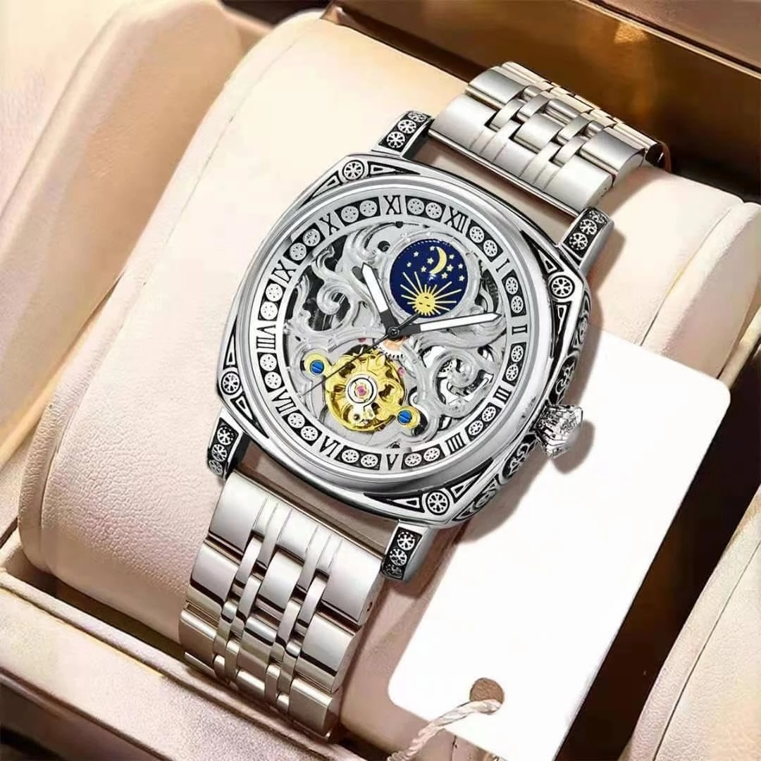 Men Luxury Man Automatic Watch Lunar Phase Fashion Mechanical Watches Large Dial Wristwatch