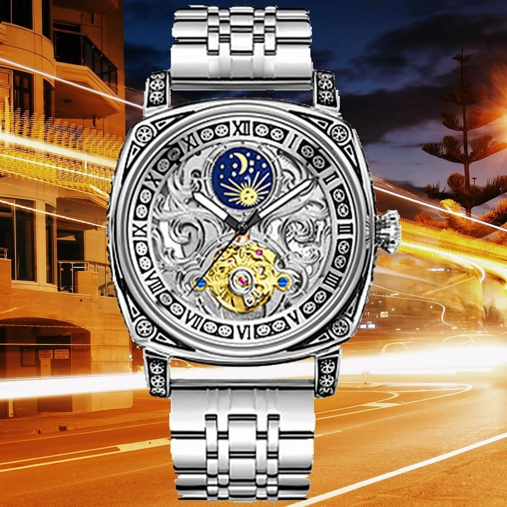 Men Luxury Man Automatic Watch Lunar Phase Fashion Mechanical Watches Large Dial Wristwatch