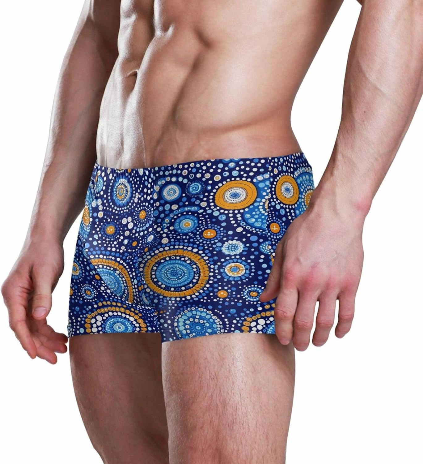 Men’s Square Leg Swim Briefs-Abstract Blue Circle, Athletic Jammers Swimsuit Shorts S