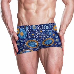 Men’s Square Leg Swim Briefs-Abstract Blue Circle, Athletic Jammers Swimsuit Shorts S