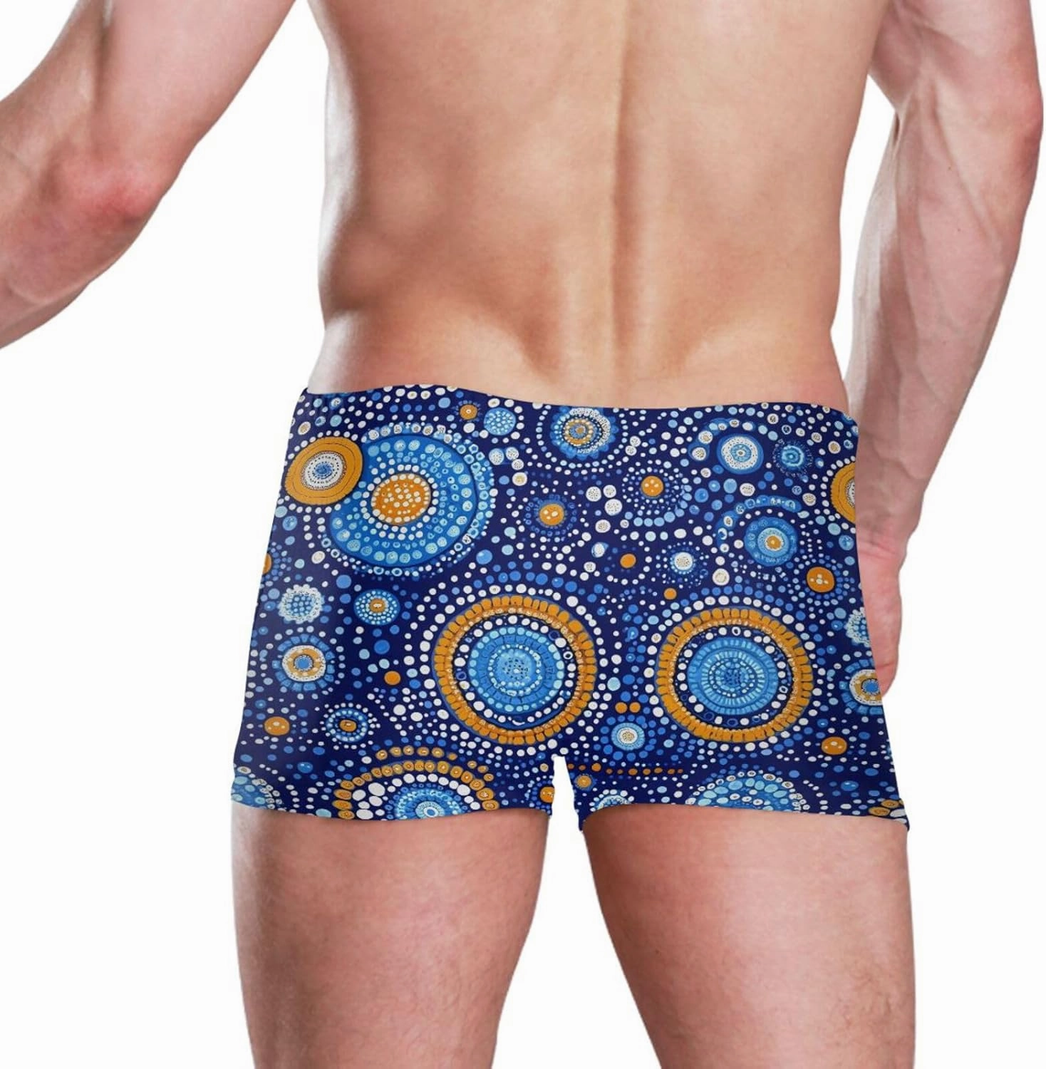 Men’s Square Leg Swim Briefs-Abstract Blue Circle, Athletic Jammers Swimsuit Shorts S